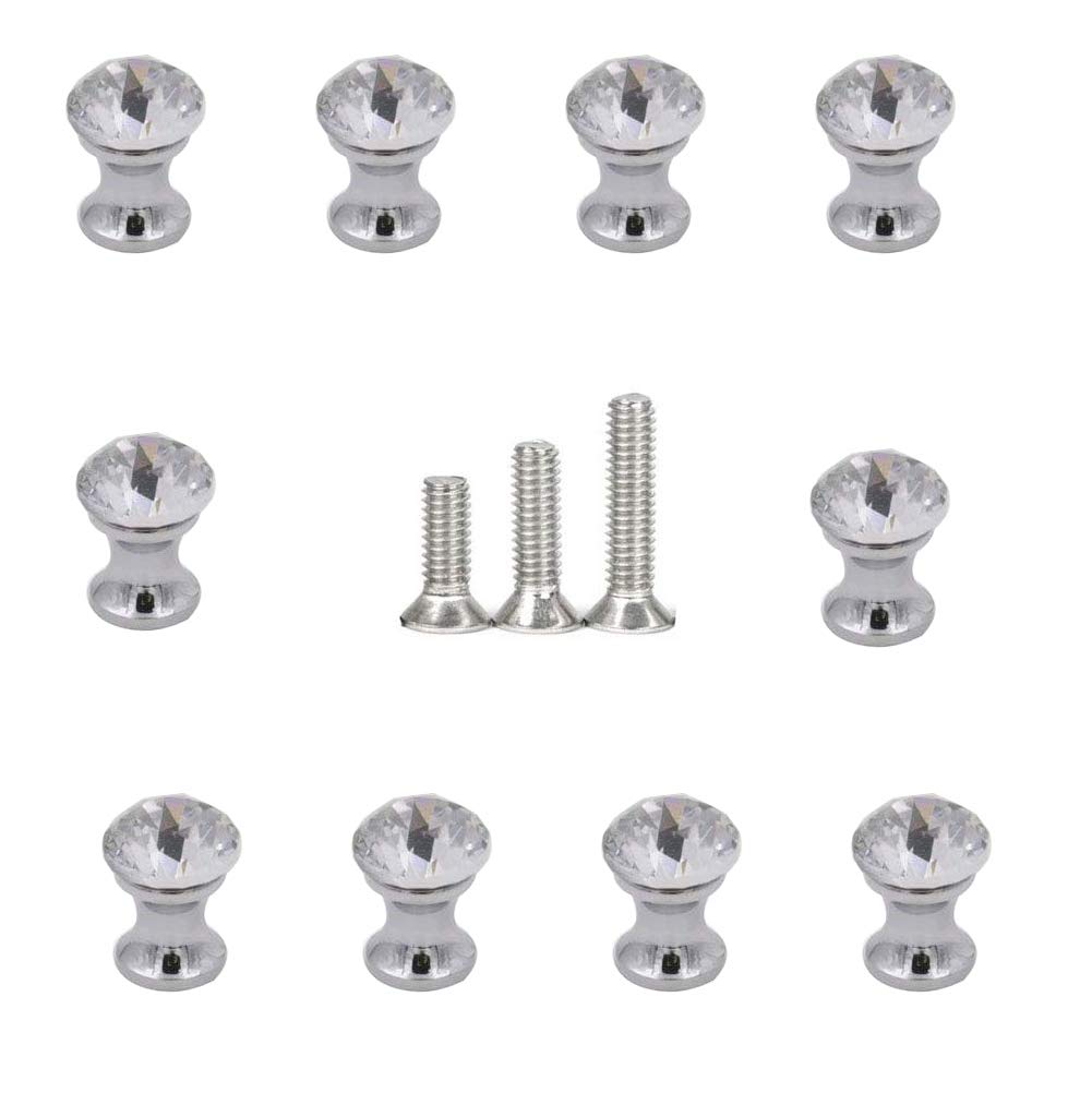 V-house 10 Pcs Mini Crystal Cabinet Drawer Pull Handles Jewelry Box Gift Case Knobs Knobs,3 Size Screw