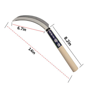 KEYI Grass Sickle,Saw Tooth Sickle, Hand held Sickle Tool,Harvest Sickle with Wooden Handle, Light Serration, 6.5-Inch Stainless Steel Blade