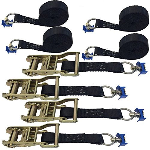4 Pack of 1in Ratchet Straps with L-Track Fittings (8ft, Black)