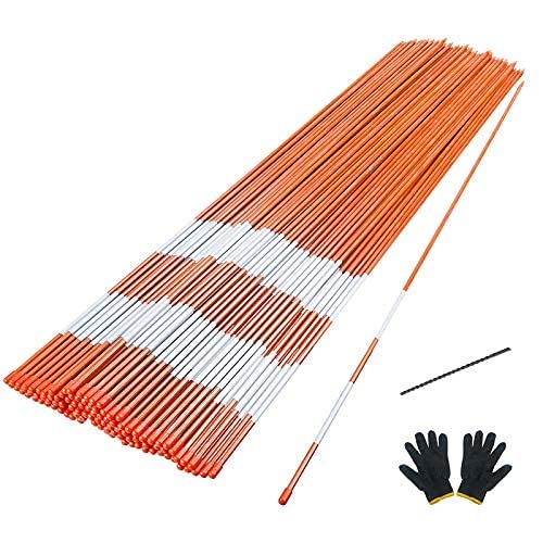 Sunnyglade 100PCS 48 Inch Driveway Marker 5/16 Inch Dia Reflective Driveway Poles Fiberglass Snow Stakes with Reflective Tape for Easy Visibility at Night