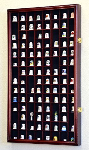 100 Opening Thimble/Small Miniature Display Case Cabinet Holder Wall Rack 98% UV Lockable, Cherry