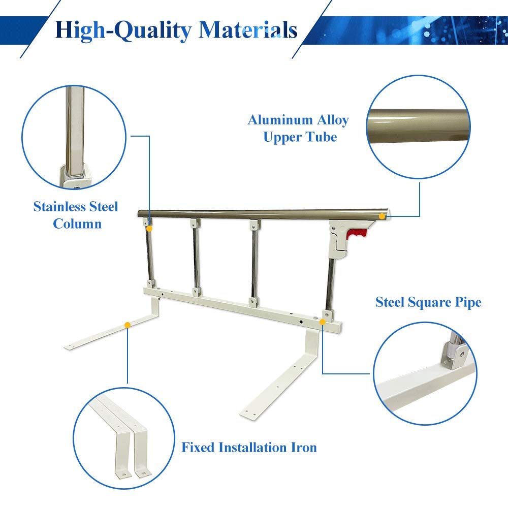 Bed Rails for Elderly Adults Seniors Bed Cane Assist Bar Railings Handle Bedside Rail Adjustable Safety Hospital Assistive Devices Guard Fall Prevention Handicap Grab Bar Support Rail(37"x14")