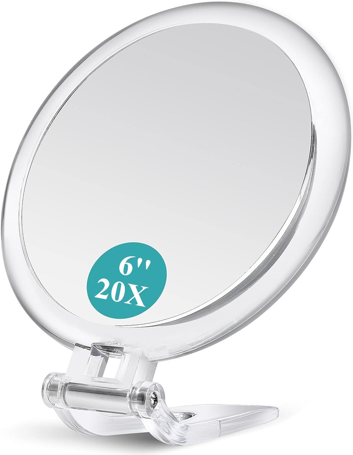 20x Magnifying Hand Mirror, 5.9 inches (15 cm), Large Size, Folding, Double-Sided Mirror, Compact, Tabletop, Handheld, 3-Way Usable, Includes Tweezers, Storage Bag, Cleaning Cloth, Clear