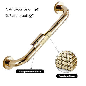 Leyden Shower Grab Bar, Brass Bathroom Gold Hand Grip,Toilet Handrail 12 Inch Home Care Hardware Concealed Screws Mounted
