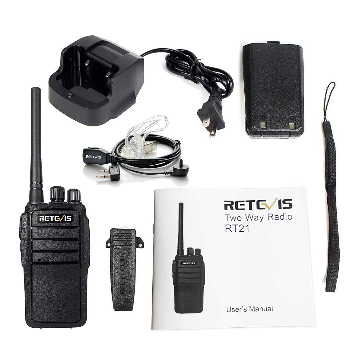 Case of 5,Retevis RT21 Walkie Talkies for Adults Long Range, Handfree Rugged Two Way Radio with Earpiece for Commercial Construction Warehouse Security 2 Way Radios