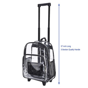 Rolling Clear Backpack, Heavy Duty Cold-Resistant Security Transparent PVC Backpack with Wheels