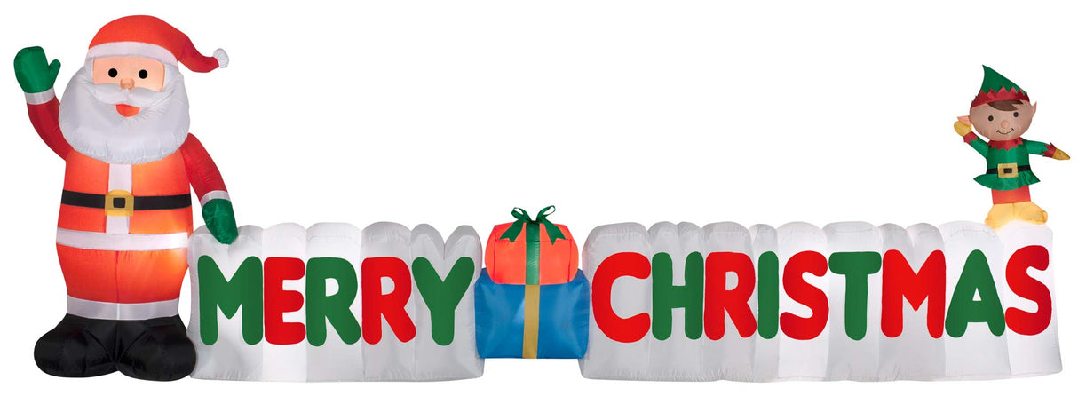 12 Ft. Long Outdoor Inflatable Merry Christmas Sign w/Santa Clause & Elf | Great Lawn or Yard Holiday Decor w/Light | Perfect Accent to Other Seasonal Ornaments
