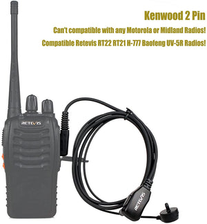 Retevis RT22 Walkie Talkie Earpiece 2 Pin Acoustic Tube Headset with Mic PTT for Retevis RT15 RT21 H-777 RT68 Baofeng UV-5R BF-888S Two Way Radios (2 Pack)