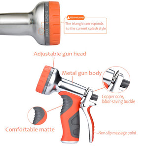 Garden Hose Nozzle Heavy Duty Metal Spray Gun 9 Adjustable Watering Patterns for Watering Plants Washing Cars and Showering Pets Leak Free Guarantee