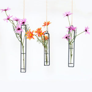 Hanging Glass Planter Water Iron Art Hydroponic Vase Transparent Test Tube Flower Hanging Bottle Home Decoration (3pcs-S,M,L)