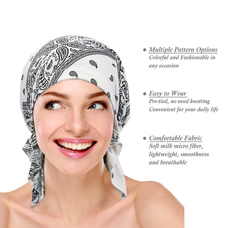 4 Pieces Women Chemo Hat Turban Beanie, Pre-Tied Headwraps Headwear Bandana for Hair Loss