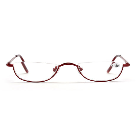 ZUVGEES Vintage Alloy Semi Rimless Reading Glasses Men Women Half Frame Slim Glasses with Stylish Case (Red, 2.50)