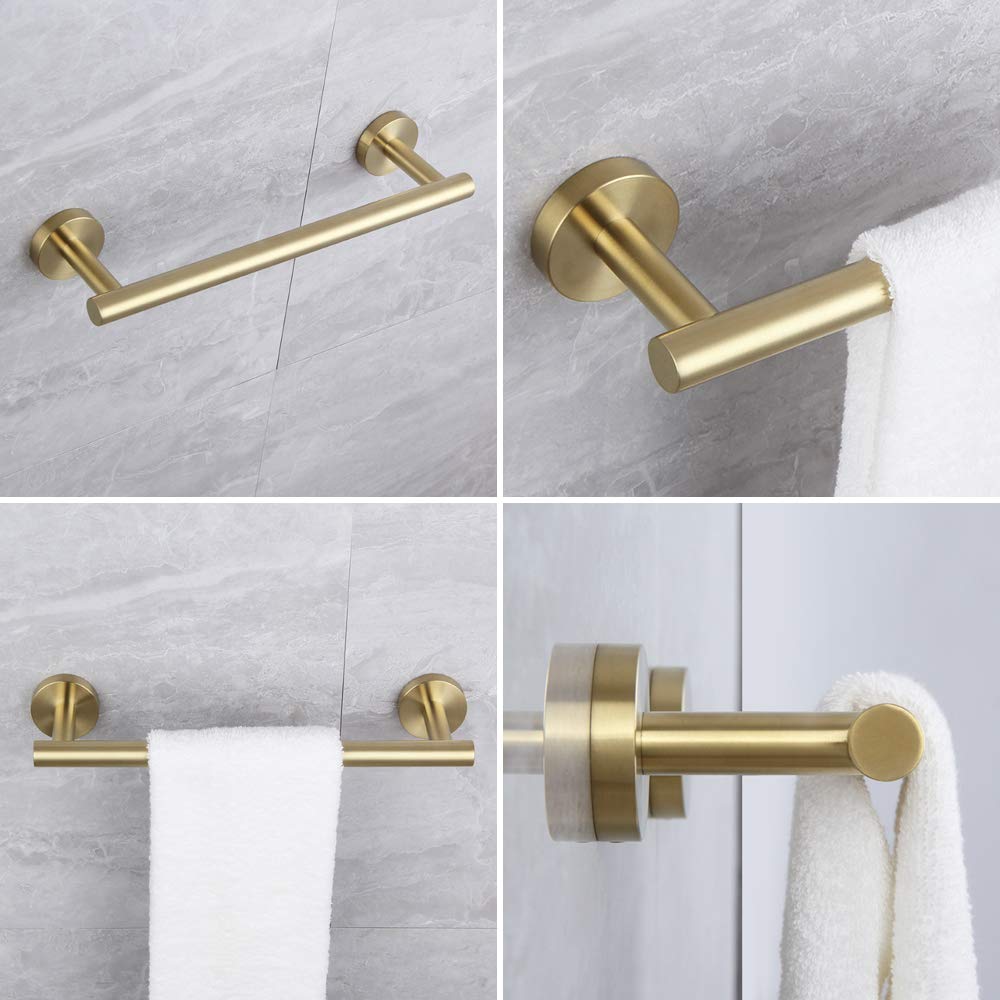 kimzcn Single Towel Bar for Bathroom SUS304 Stainless Steel 12-Inch Towel Holder, Wall Mount Towel Bar Rod Hotel Style Brushed PVD Zirconium Gold