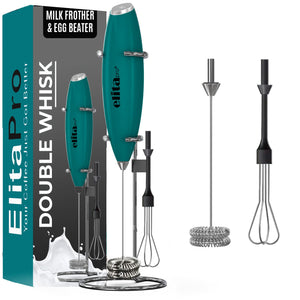 ELITAPRO ULTRA-HIGH-SPEED 19,000 RPM, Milk Frother DOUBLE WHISK, Unique Detachable EGG BEATER and STAND For quick preparation (Dark Teal)