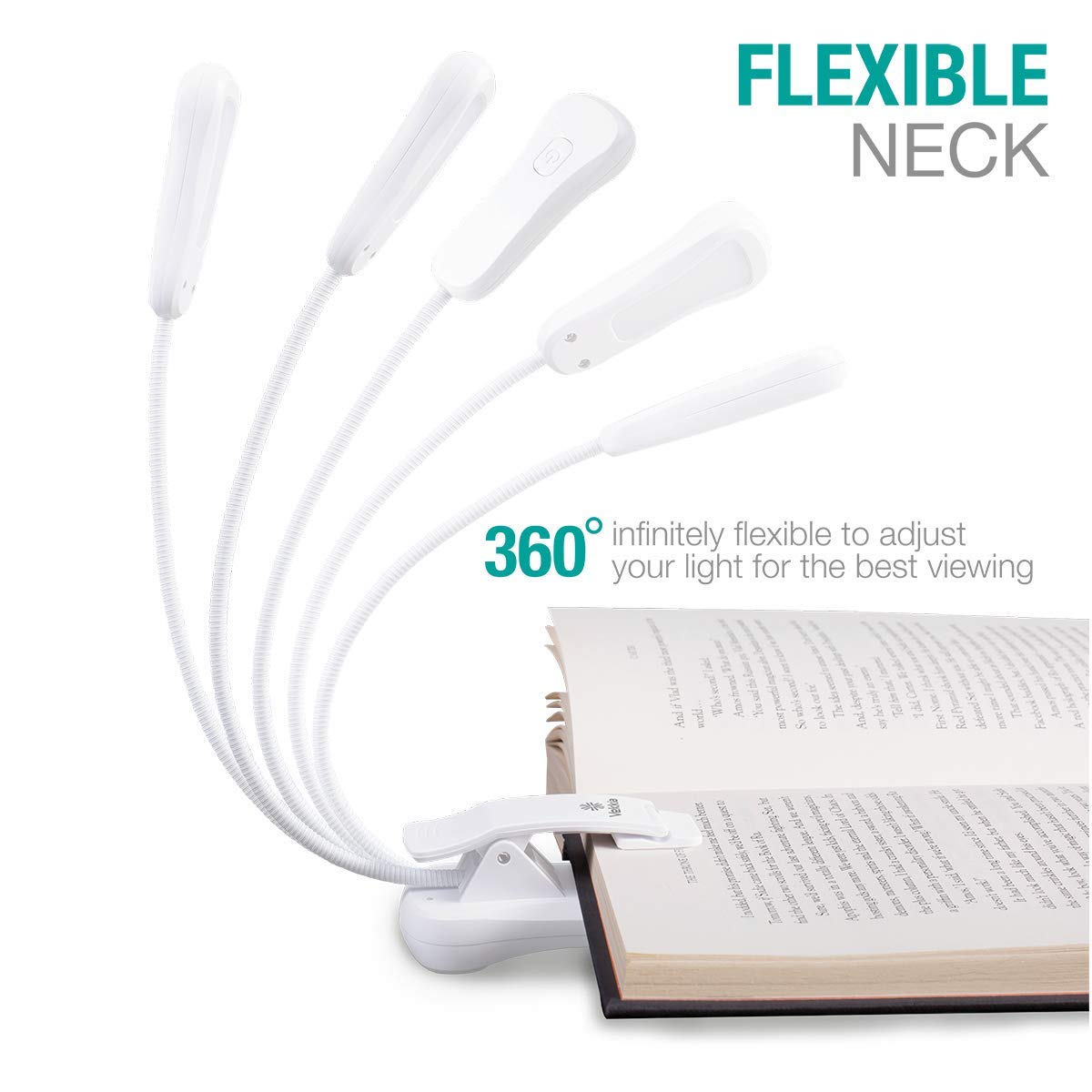 Vekkia 3000K Warm LED Rechargeable Book Light, Easy for Eyes, Clip on Reading Lights for Reading in Bed, Car & Travel, Lightweight Slim 2.1 oz. Perfect for Readers (Elegant White)