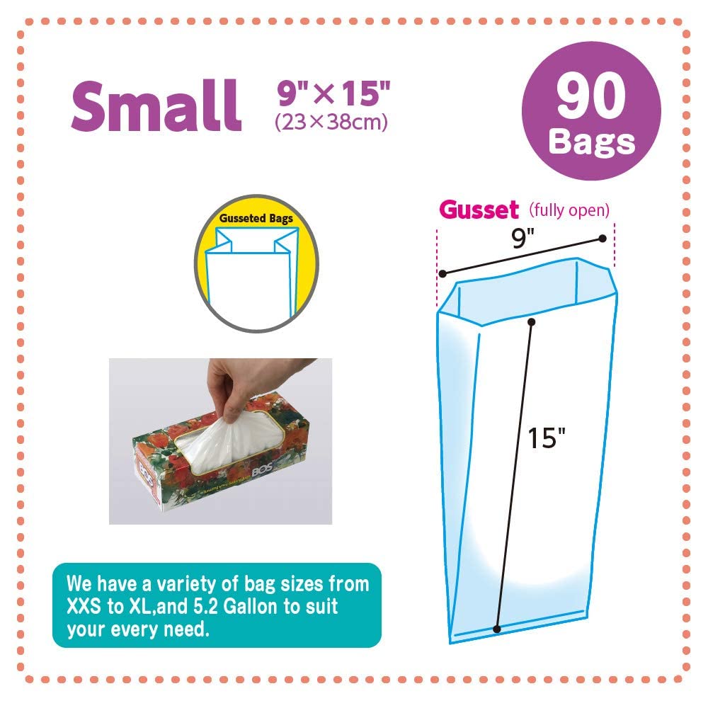 BOS Amazing Odor Sealing Disposable Bags for Diapers, Pet Waste or any Sanitary Product Disposal -Durable and Unscented (90 Bags) [Size: S, Color: White]