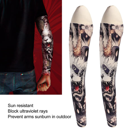 ZJchao Temporary Tattoo Cover Up Sleeve, Colorful Print Ice Silk Breathable UV Sun Protection Compression Arm Sleeves Seamless Sunscreen Arm Protective Sleeve for Cycling
