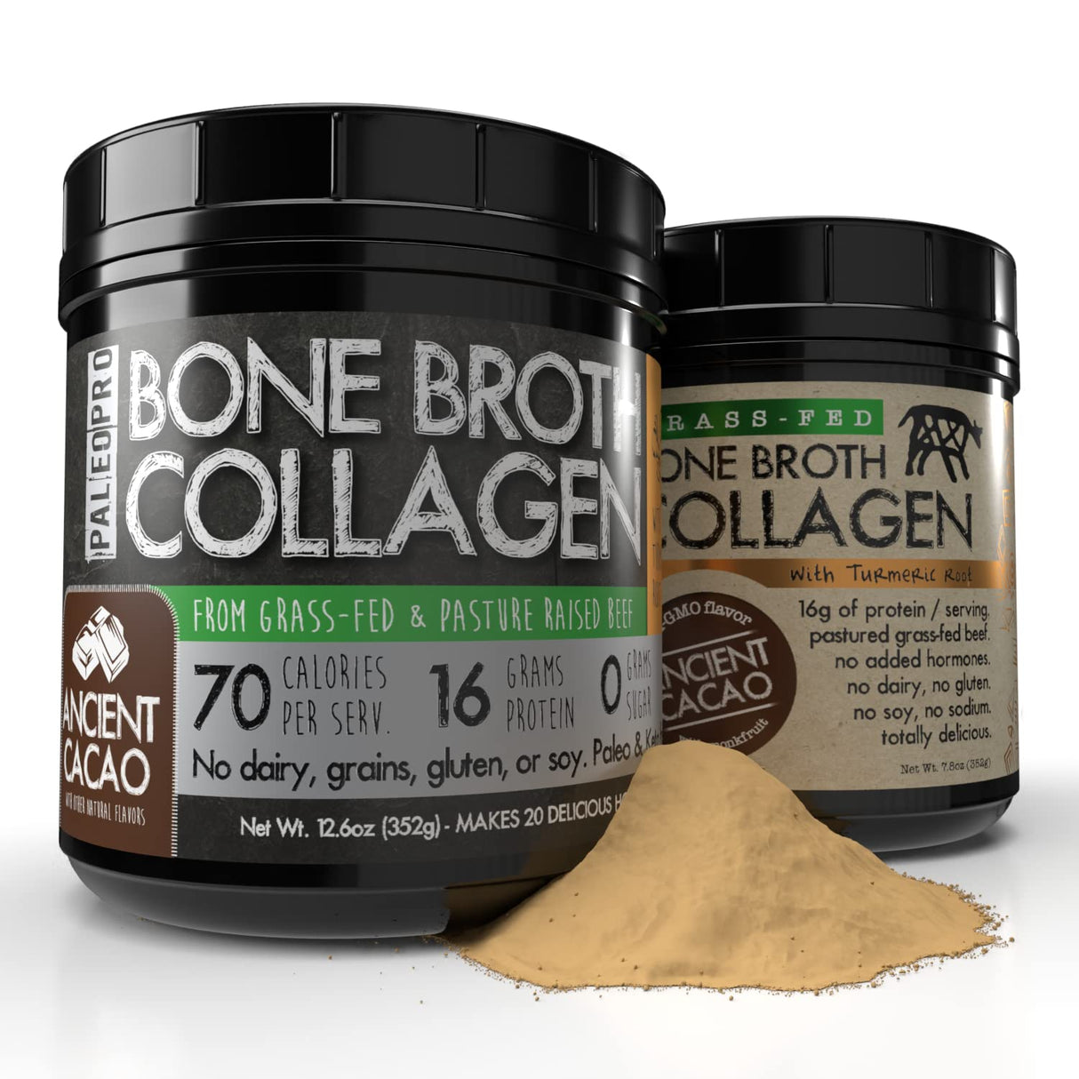 PaleoPro Bone Broth Collagen w/Turmeric Root (Ancient Cacao) Grass-Fed & Pastured Beef Collagen | Gluten Free, Dairy Free, No Sugar, Soy, Grains or Net Carbs |Paleo & Keto Friendly (20 Servings)