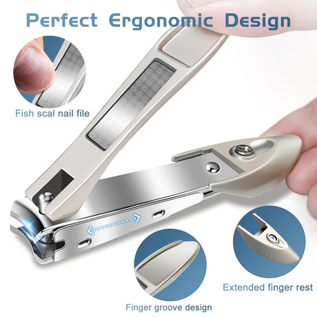 Nail Clippers for Men Thick Nails Wide Jaw Opening Sharp Toenail Clippers Professional Nail Cutter with Catcher-Heavy Duty Toe Nail Clippers Durable Fingernail Clipper for Seniors Long Handle