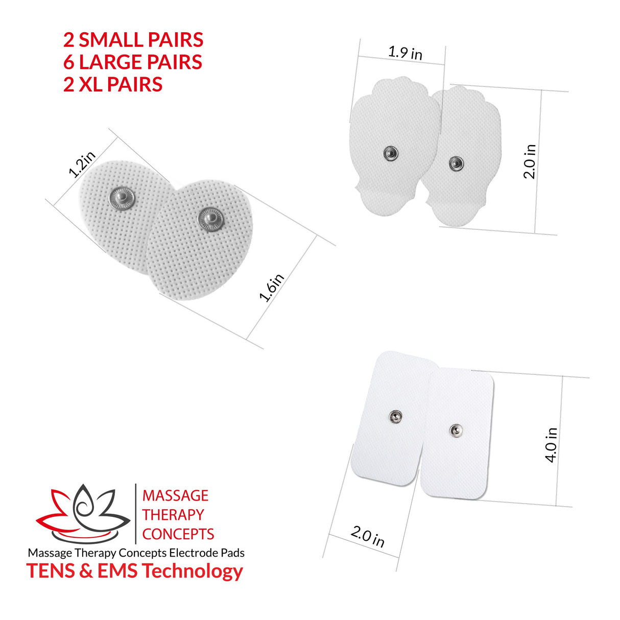 TENS Unit Pads - Premium Quality Snap Replacement Electrodes for TENS and EMS Electrotherapy - Self Adhesive Reusable Patches up to 30 Times (20 Pads) Combo (S, L, XL)