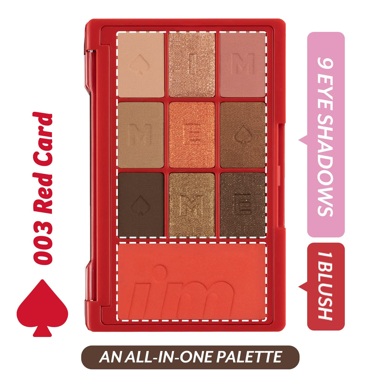 Official Shop|I'M MEME IM Hiddun Card Palette | Portable Size with 9 Eye Shadow Colors and 1 Cheek Palette with Mirror | 003 Red Card
