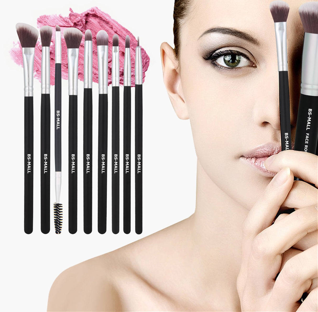 BS-MALL Makeup Brushes Premium 14 Pcs Synthetic Foundation Powder Concealers Eye Shadows Silver Black Makeup Brush Sets(Silver Black)