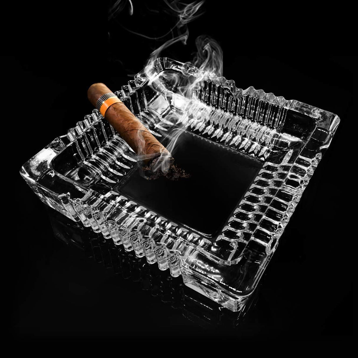 Ashtray, Large Glass Ashtray for cigarette cigar, Clear Crystal Ash trays Outdoor Glass Spuare Ashtrays (7x7inch)