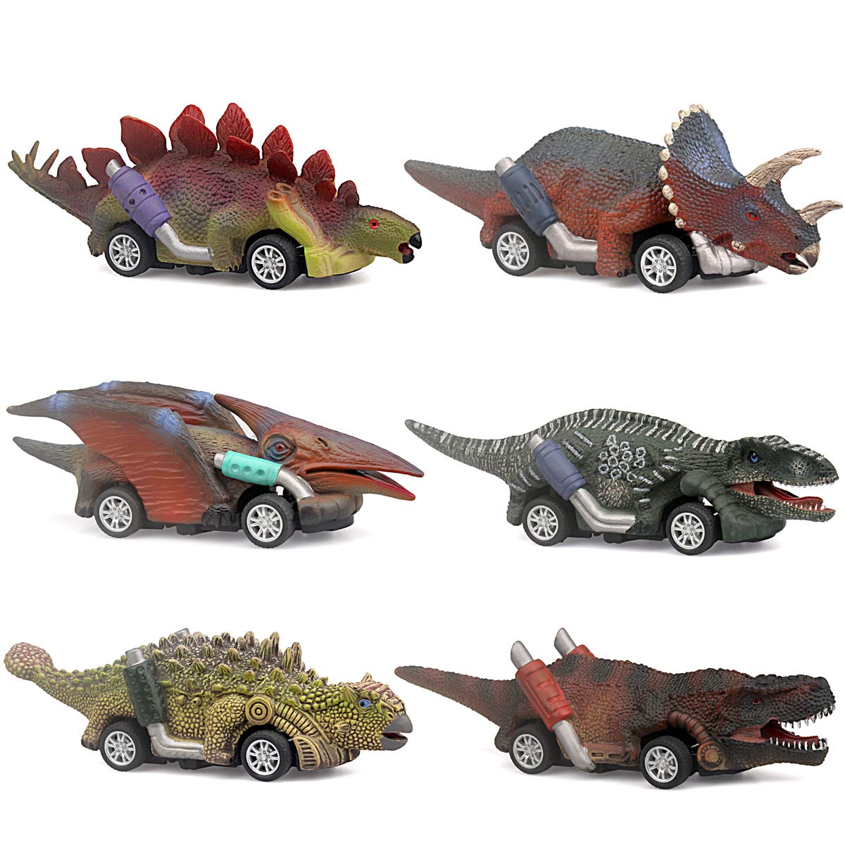 Dinosaur Toy car,boy Toys Age 3 to 12 Toy Dinosaur 5.3 Inch Toys for 3,4,5,6,7,8,9,10,11,12 Year Old Boys Full-Form Dino car Toy,6 Pack