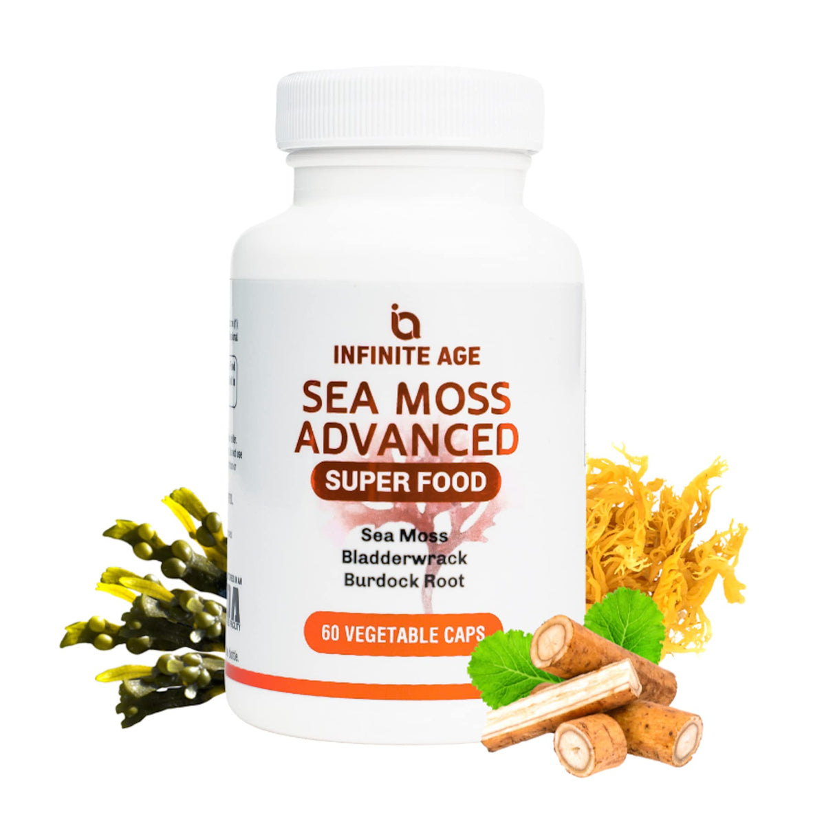INFINITE AGE: Sea Moss Advanced - High-Potency Vegan Superfood with Bladderwrack and Burdock Root - 60 Capsules - Overall Health and Immunity Support - Made in The USA - Purity Transparency