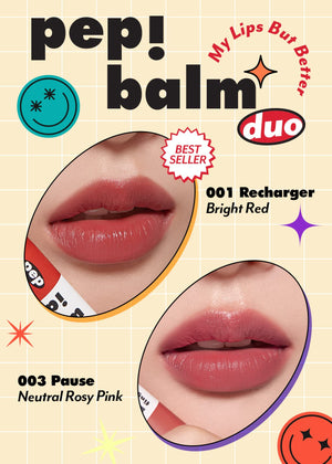 I'M MEME 2-in-1 Multi-use Lip and Cheek Tint Set - Pep!Balm Duo | With Shea Butter, Gift, Liquid Blush and Lip Paint, Travel-Friendly (001 Recharger & 003 Pause)