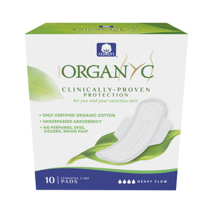 ORGANYC Hypoallergenic 100% Organic Cotton Pads Night Wings, 10-count Boxes (Pack of 2)