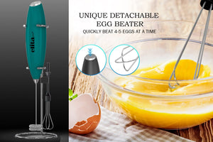 ELITAPRO ULTRA-HIGH-SPEED 19,000 RPM, Milk Frother DOUBLE WHISK, Unique Detachable EGG BEATER and STAND For quick preparation (Dark Teal)