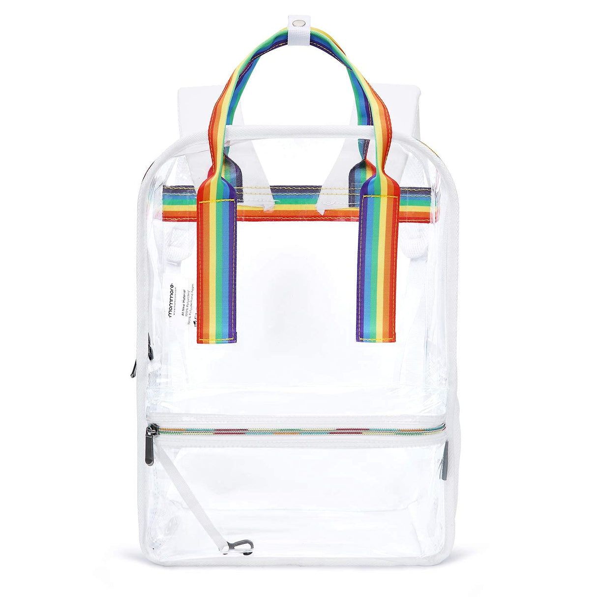mommore Heavy Duty Clear Backpack Durable See Through Bookbags for School, Work, 16” Transparent Large Backpack, White Rainbow