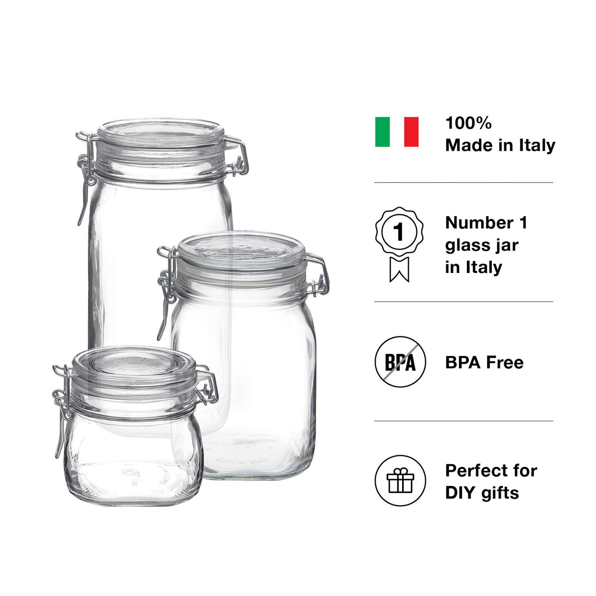 Bormioli Rocco Fido Canning Jar, Set of 3, 3 piece set, Clear