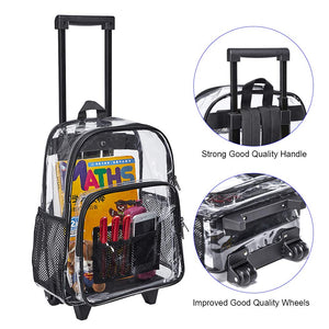 Rolling Clear Backpack, Heavy Duty Cold-Resistant Security Transparent PVC Backpack with Wheels