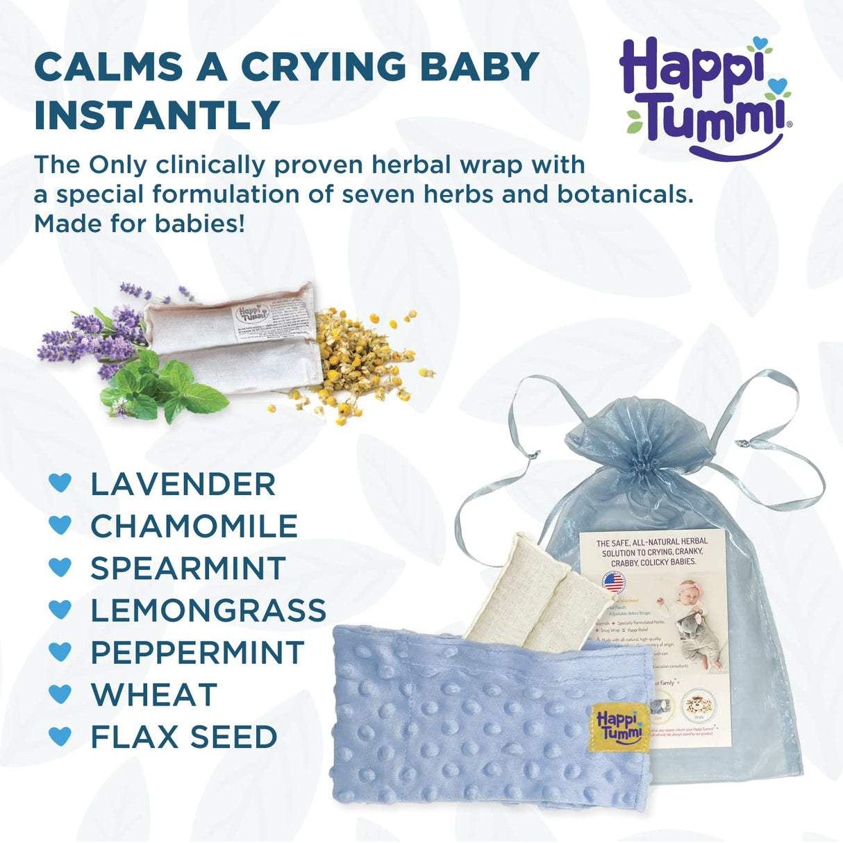 Happi Tummi Baby Gas Relief All Natural Belly Wrap Natural Herbal Aroma Therapy Relief for Infants and Babies with Colic, Gas,Upset Tummies - Blue Plush