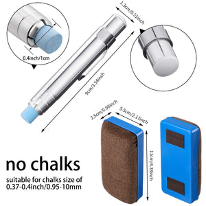 5 Pieces Aluminum Alloy Chalks Holder Silver Adjustable Teacher's Chalk Stick Holder Chalk Clip and 2 Pieces Magnetic Chalkboard Erasers for Office School Children's Painting Writing (No Chalks)