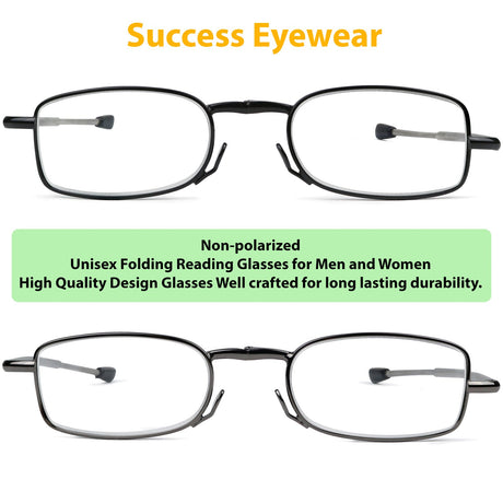 Reading Glasses 2 Pair Black and Gunmetal Readers Compact Folding Glasses for Reading for Men and Women Case Included +2.5