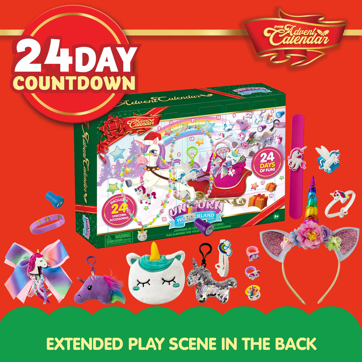 JOYIN 2023 Advent Calendar Christmas 24 Days Countdown Advent Calendar with 47 Unicorn Accessories Including Unicorn Jewelry, Necklace, Bracelets, Headband Stickers, Stamps and Rings for Kids Christmas Party Favor Gifts