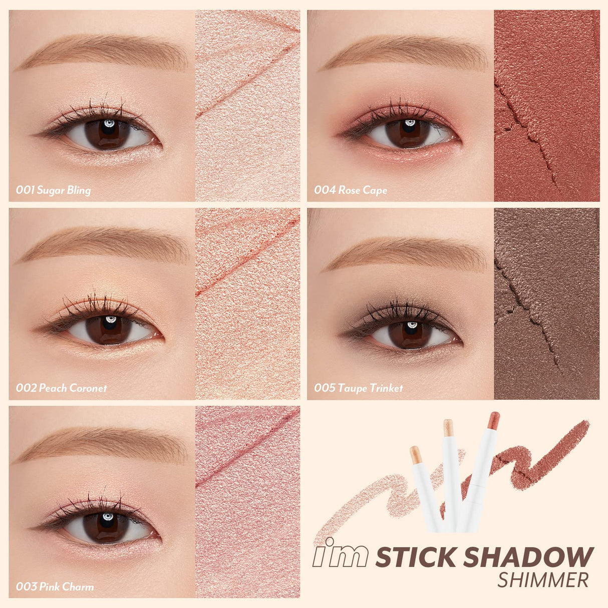 I'M MEME Eye Stick Shadow Shimmer | Eyeshadow, Glitter Makeup, Glitter Eyeshadow (002 Peach Coronet)