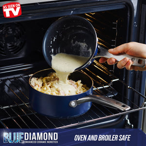 Blue Diamond Cookware Diamond Infused Ceramic Nonstick, 1QT and 2QT Saucepan Pot Set, PFAS-Free, Dishwasher Safe, Oven Safe, Blue