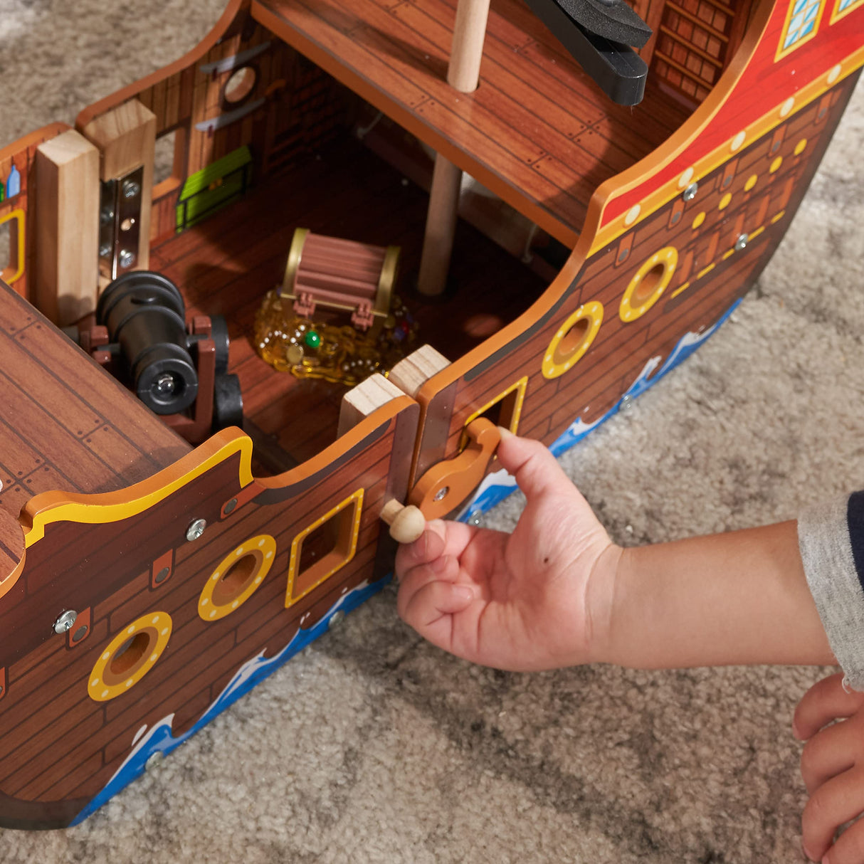 KidKraft Adventure Bound™: Wooden Pirate Ship Play Set with Lights and Sounds, Pirate Figures, 8 Pieces Included, Gift for Ages 3+