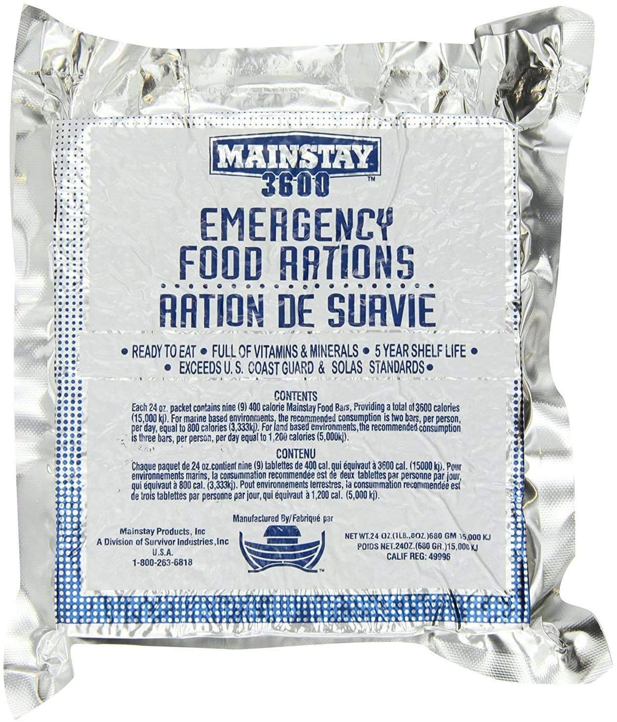 Mainstay Emergency Food Rations. One Pack. (3600-cal-1pk)