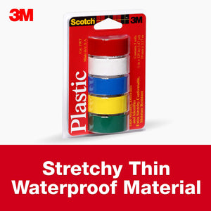 Scotch Colored Plastic Tape, 3/4 inches by 125 inches, Multi-Pack Red, White, Blue, Yellow & Green, 5 Rolls