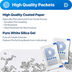 Dry & Dry 2 Gram [100 Packets] Food Safe Silica Gel Packs Desiccants - Rechargeable Silica Gel Packets, Moisture Absorbers, Desiccants Packets, Silica Gel