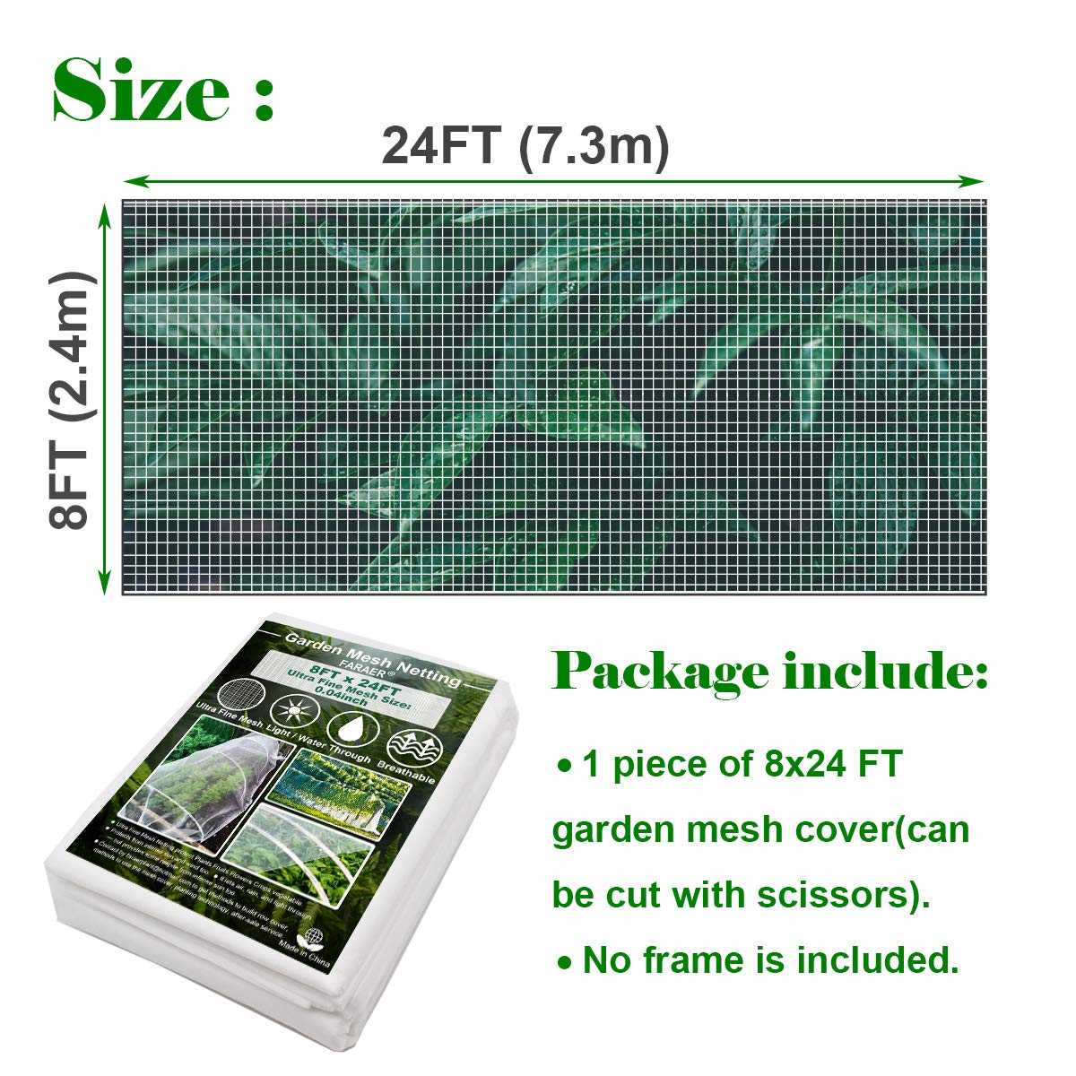 Ultra Fine Garden Mesh Netting, Plant Covers 8'x24' Garden Netting for Protect Vegetable Plants Fruits Flowers Crops Greenhouse Row Cover Protection Mesh Net Covers Patio Gazebo Screen Barrier Net