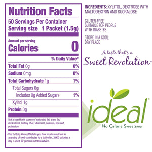 Ideal No Calorie Xylitol Sweetener: Natural, Non GMO, Keto Friendly Sugar Substitute and Alternative, 50 Count Packets (Pack of 12)