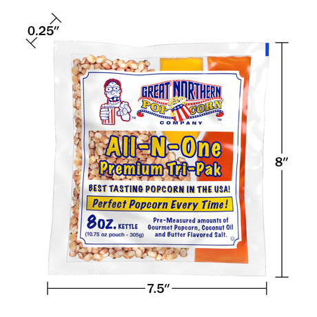 GREAT NORTHERN POPCORN COMPANY - Popcorn Packs â€“ Pre-Measured, Movie Theater Style, All-in-One Kernel, Salt, Oil Packets for Popcorn Machines, 8 Ounce (Pack of 24)