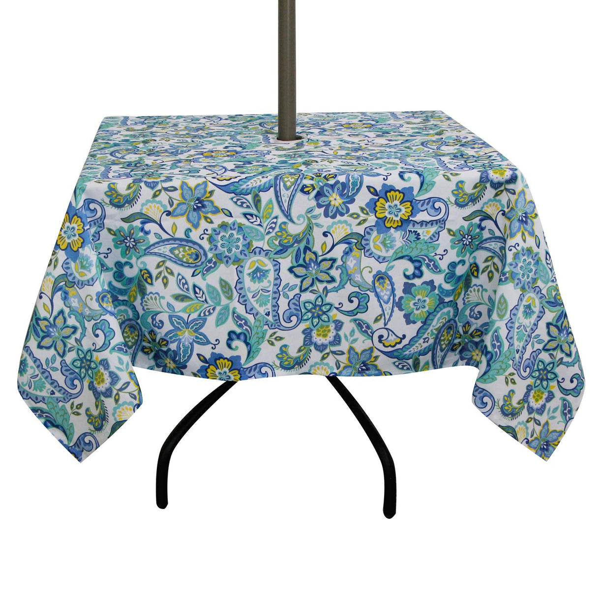 ColorBird Modern Paisley Flower Tablecloth Water Resistant Table Cover with Zipper Umbrella Hole for Patio Garden Tabletop Decor (Square, 60" x 60", Zippered, Paisley)