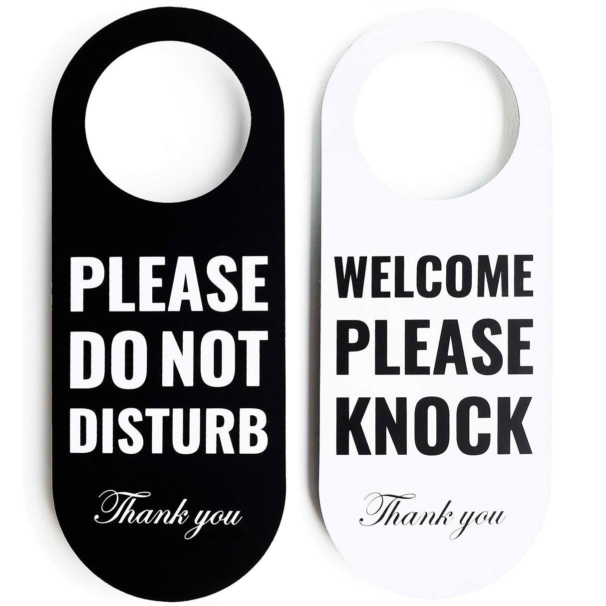 Do Not Disturb Door Hanger Sign 2 Pack (Black/White Double Sided) Please Do Not Disturb on Front and Welcome Please Knock on Back Side, for Office Home Clinic Dorm Online Class and Meeting Session